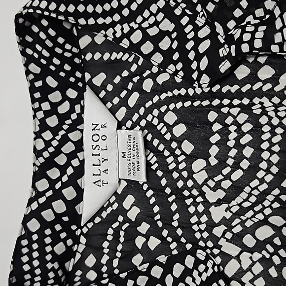 Allison Taylor Women's Black & White Ruffle Sheer Short Sleeve Size M Top #W-869 - Picture 3 of 10
